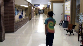 Child in a school corridor