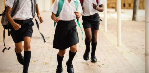 School kids running