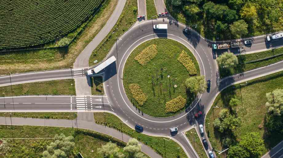Aerial view of roundabout in rural area