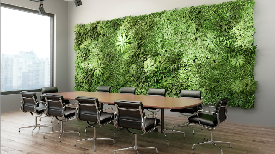 Board room with a green wall
