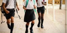 School kids running