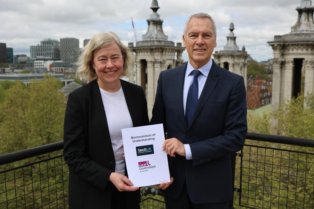 Image from techUK, Julian David, CEO of techUK, and Joanna Killian, CEO of the LGA