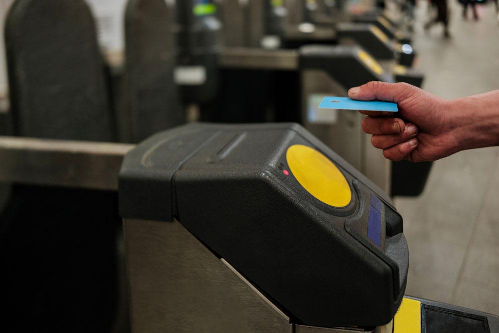 Turnstiles at train station